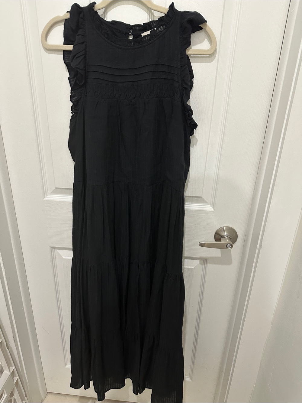 LOFT Black Ruffle-Trim Tiered Maxi Dress